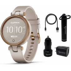 Garmin Lily Women`s Fitness Sport Smartwatch with Wearable4U Power Pack Bundle (Rose Gold Bezel with Light Sand Silicone Band)